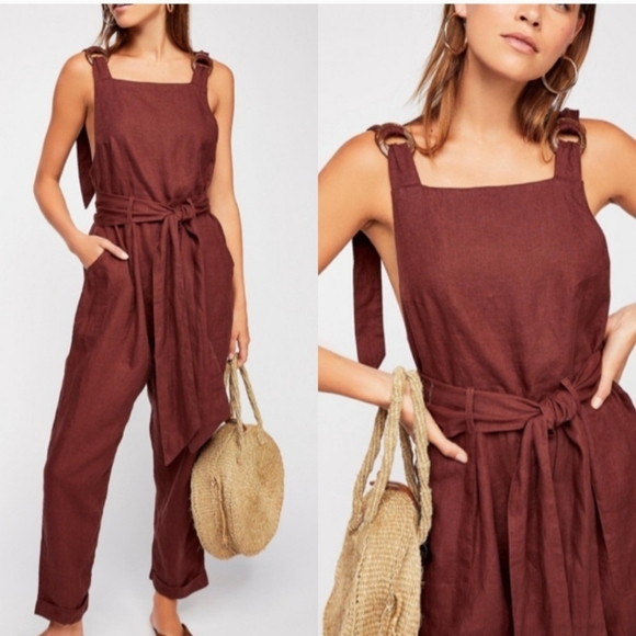 Free People Linen Jumpsuit Utility One Piece Overalls